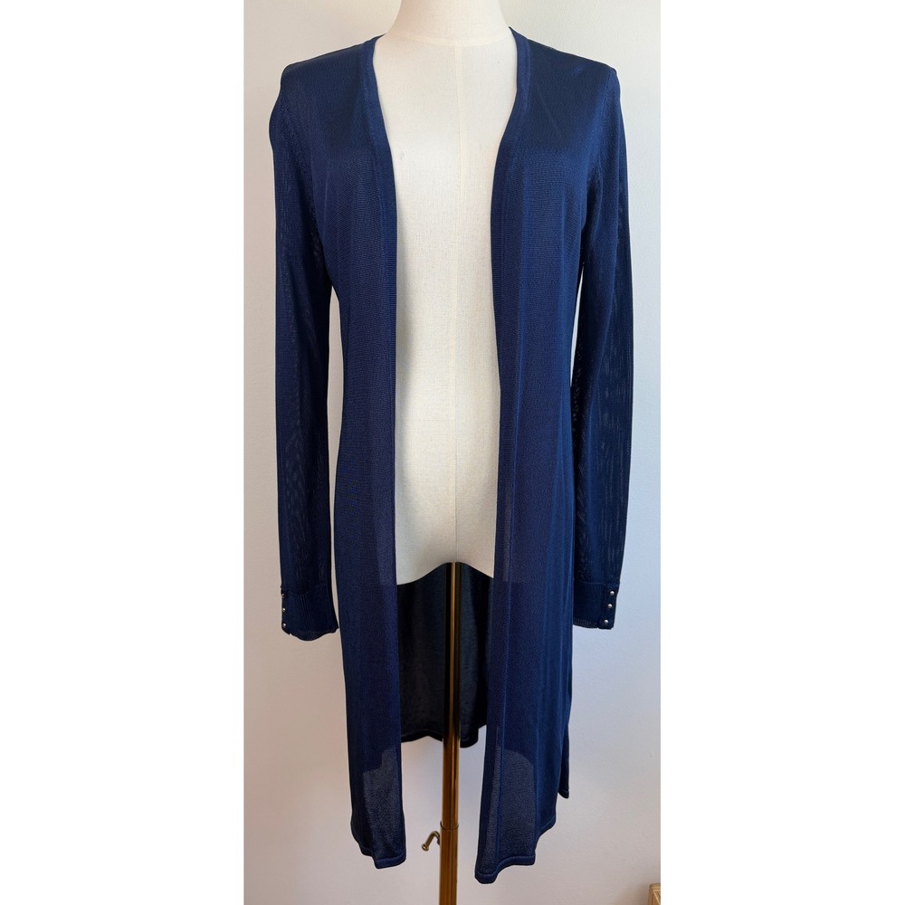 White House Black Market‎ Cardigan Womens Small Blue Longline Mesh Duster NWT